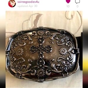 Y2K GOTHIC STYLE  BELT BUCKLE. BLACK LEATHER USED ONCE CYBER GOTH GRUNGE